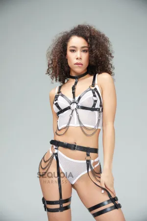 Leather Harness Bra "Lilium" with Garters "Bromus"