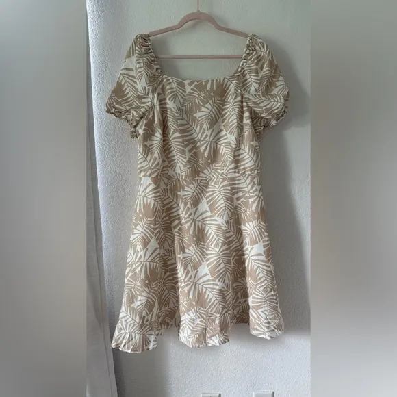 LOFT Womens Cream Linen Viscose Tropical Floral Tie Keyhole Back Dress Size 12