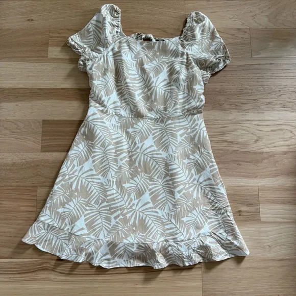 LOFT Womens Cream Linen Viscose Tropical Floral Tie Keyhole Back Dress Size 12