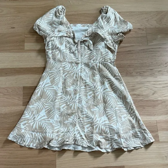 LOFT Womens Cream Linen Viscose Tropical Floral Tie Keyhole Back Dress Size 12