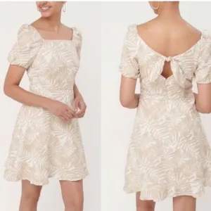 LOFT Womens Cream Linen Viscose Tropical Floral Tie Keyhole Back Dress Size 12