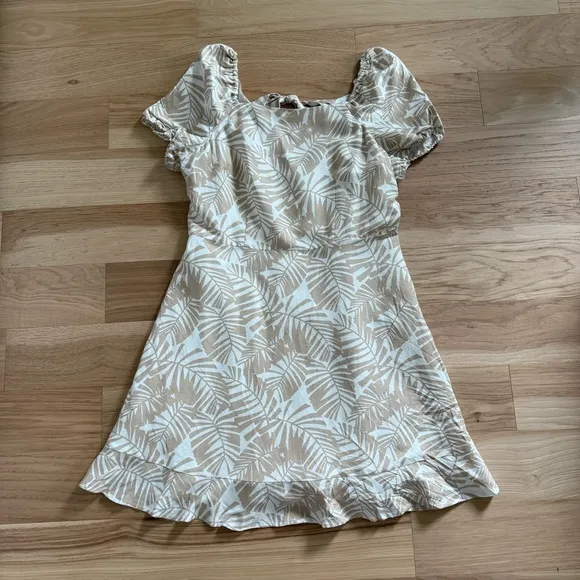LOFT Womens Cream Linen Viscose Tropical Floral Tie Keyhole Back Dress Size 12