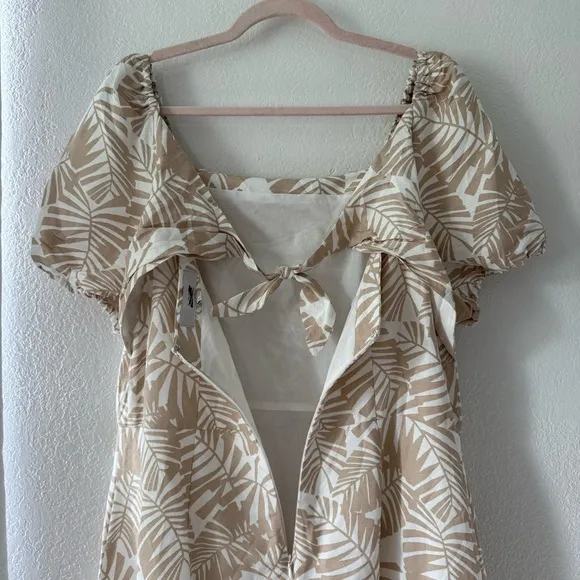 LOFT Womens Cream Linen Viscose Tropical Floral Tie Keyhole Back Dress Size 12