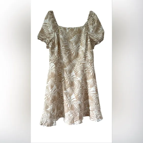 LOFT Womens Cream Linen Viscose Tropical Floral Tie Keyhole Back Dress Size 12