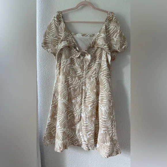 LOFT Womens Cream Linen Viscose Tropical Floral Tie Keyhole Back Dress Size 12