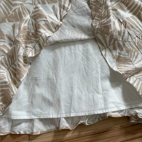 LOFT Womens Cream Linen Viscose Tropical Floral Tie Keyhole Back Dress Size 12