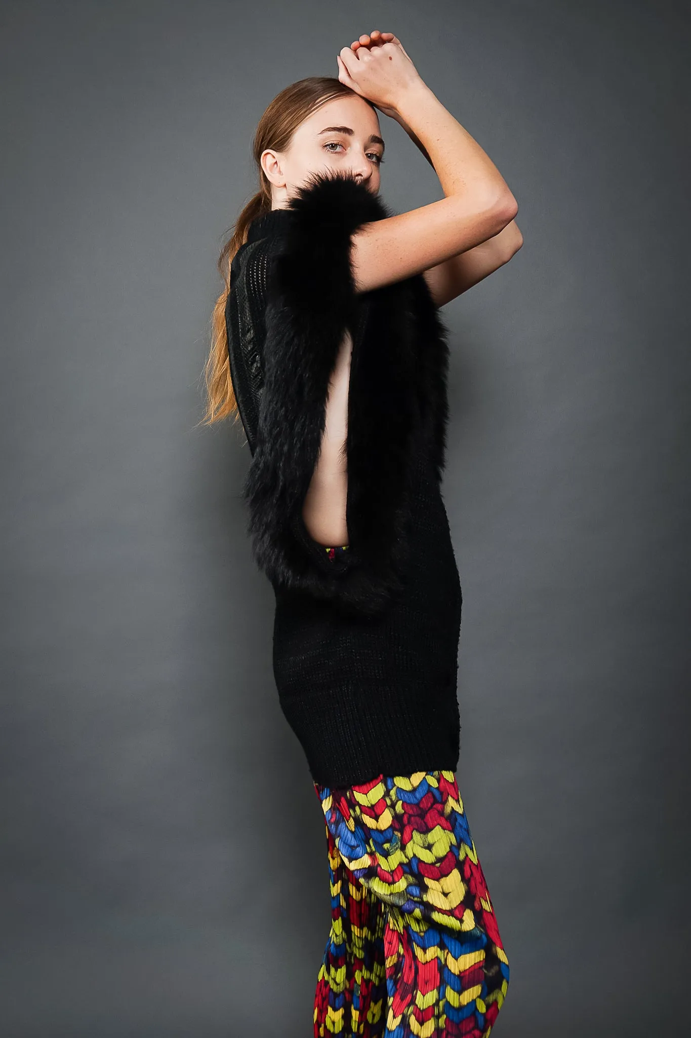 Long Fur Trim Vest