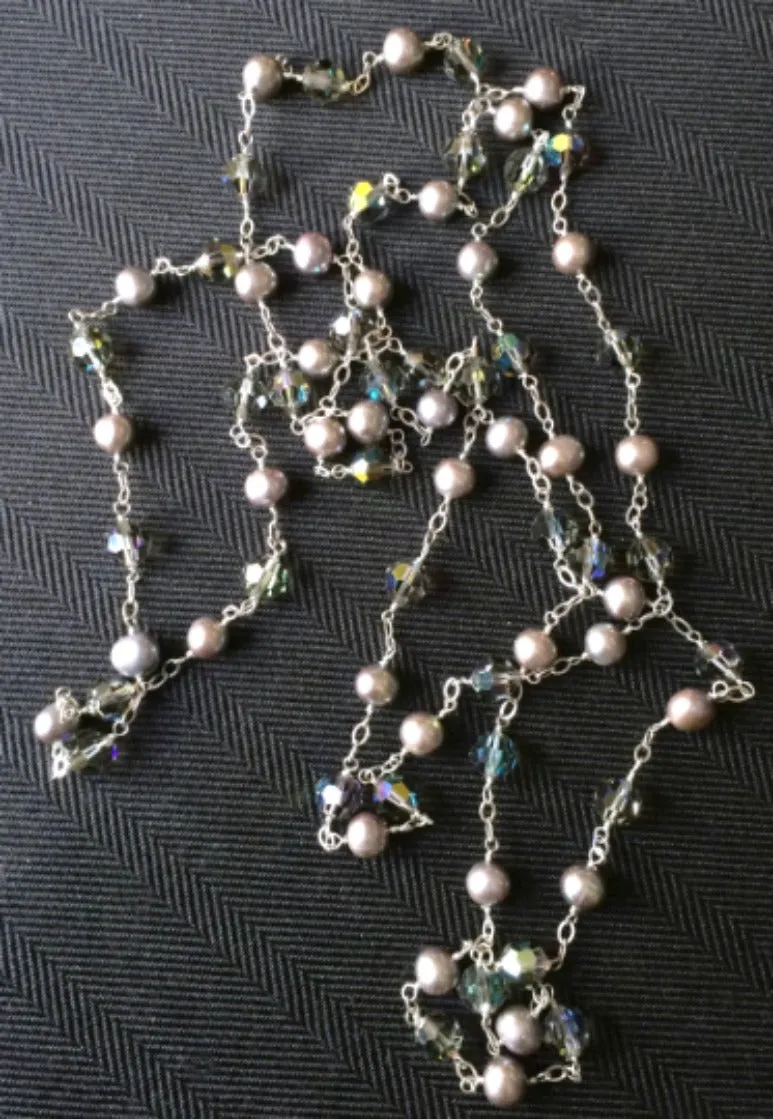 Long Grey Pearl Swarovski Crystal Sautoir Necklace