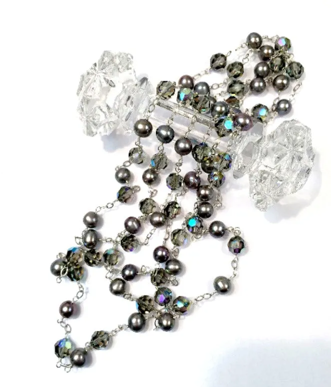 Long Grey Pearl Swarovski Crystal Sautoir Necklace