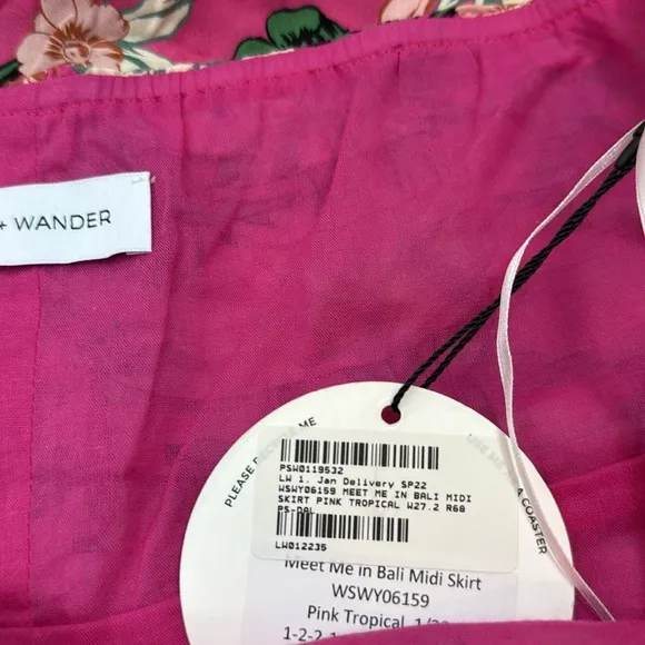 Lost   Wander Meet Me In Bali Pink Tropical Midi Skirt Size X-Small NWT