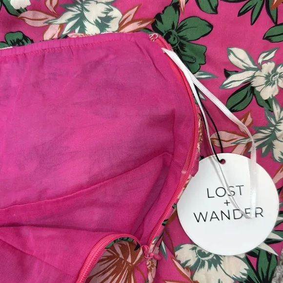 Lost   Wander Meet Me In Bali Pink Tropical Midi Skirt Size X-Small NWT
