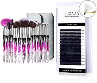 LUXAZA 15PCS Professional Makeup Brush Set And Lash Extension Individual Easy Fan Eyelash Extensions Kit Sparkling Crystal Style Makeup Brushes