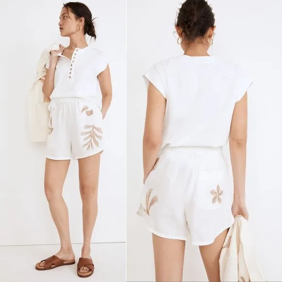 Madewell Embroidered LINEN Pasadena Pull-On SHORTS Size XXL Tropicale Floral NEW