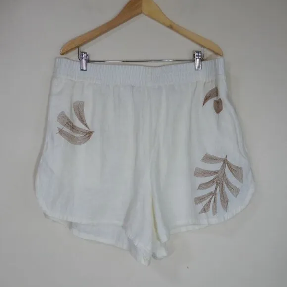 Madewell Embroidered LINEN Pasadena Pull-On SHORTS Size XXL Tropicale Floral NEW