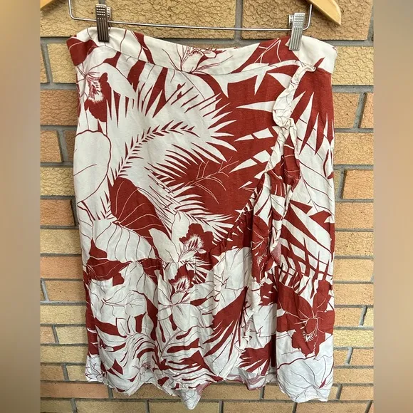 Madewell Linen-Blend Ruffle-Wrap Midi Skirt in Tropical Vacation Size 14