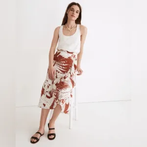 Madewell Linen-Blend Ruffle-Wrap Midi Skirt in Tropical Vacation Size 14