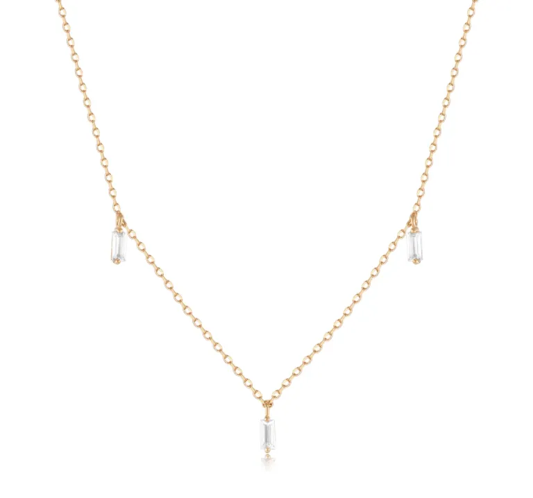 MARINA | Floating Triple Baguette White Sapphire Necklace
