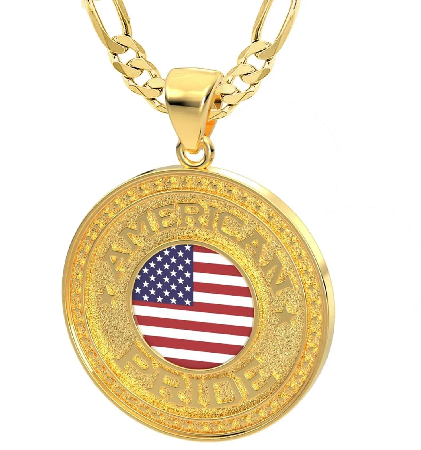 Men's 14k Yellow Gold American Pride Pendant Necklace, 33mm