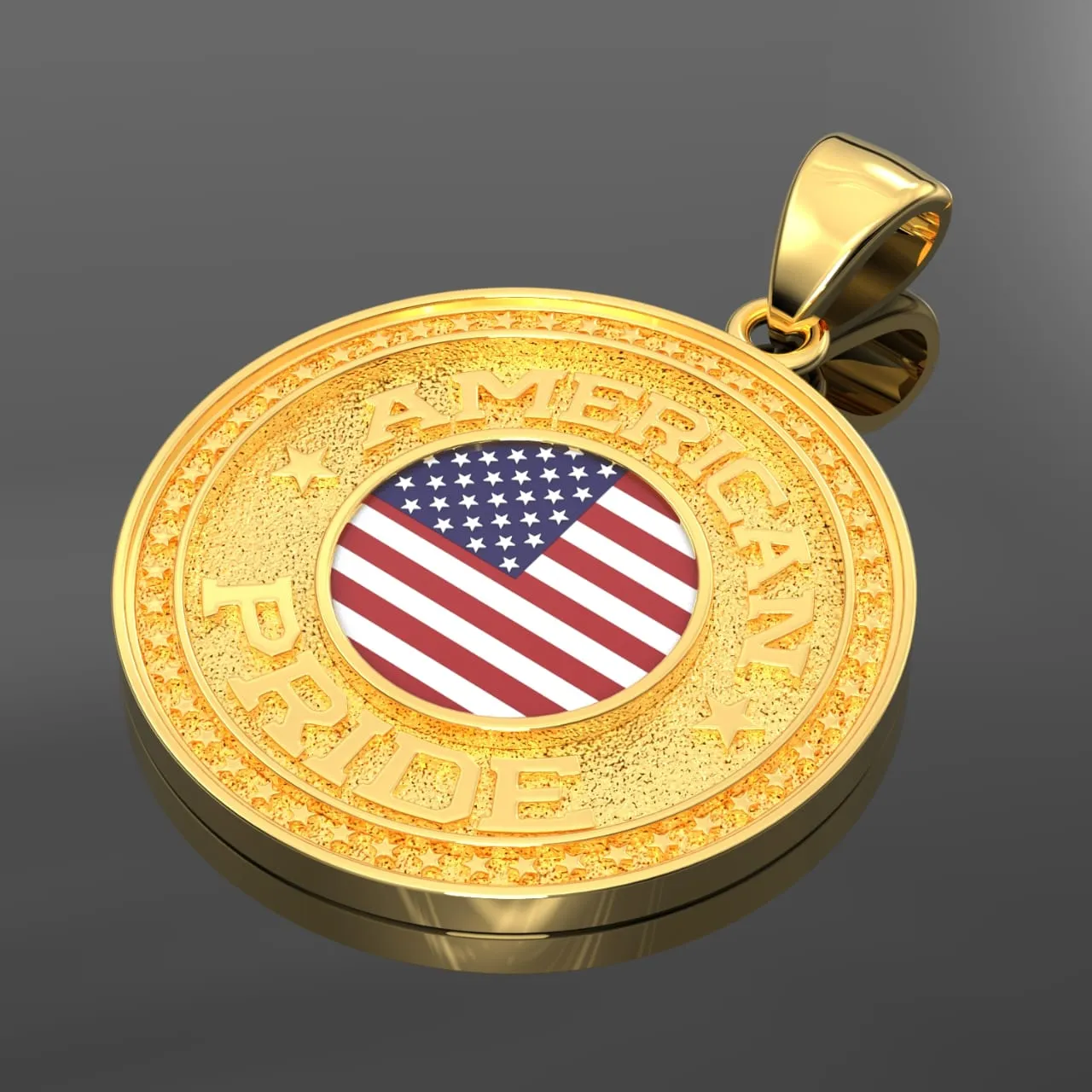 Men's 14k Yellow Gold American Pride Pendant Necklace, 33mm