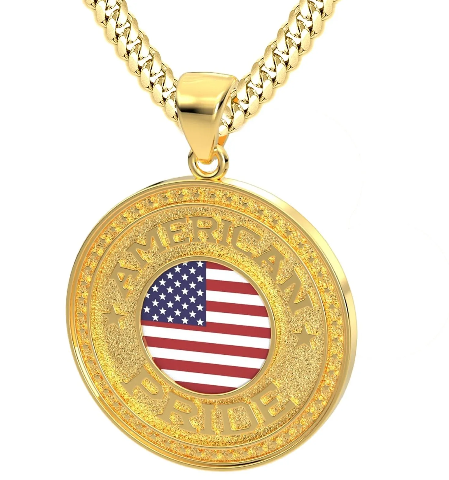 Men's 14k Yellow Gold American Pride Pendant Necklace, 33mm