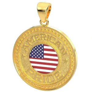 Men's 14k Yellow Gold American Pride Pendant Necklace, 33mm