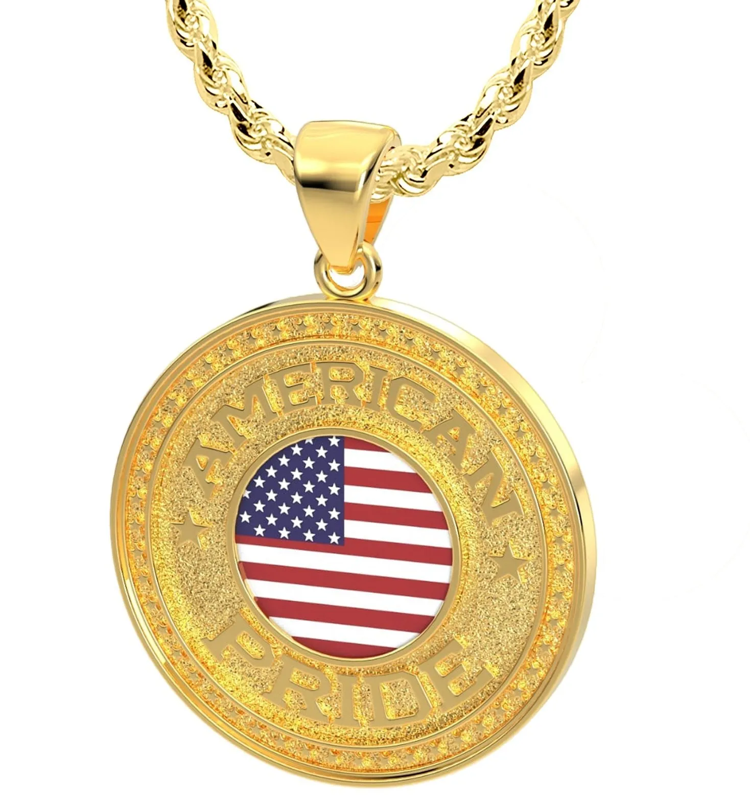 Men's 14k Yellow Gold American Pride Pendant Necklace, 33mm