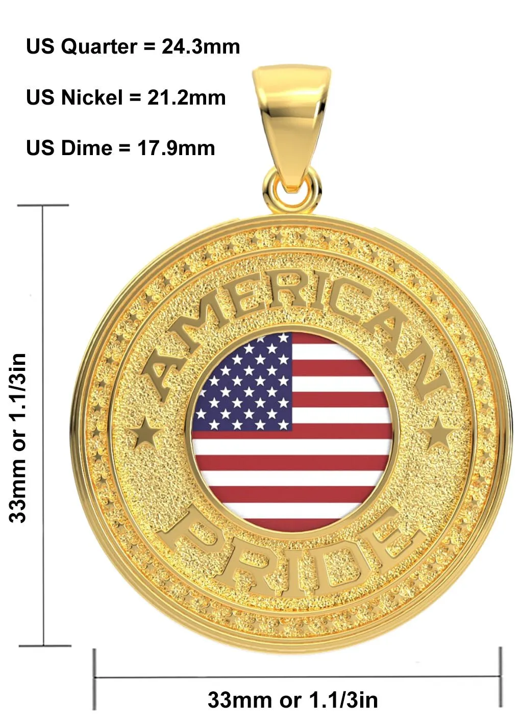Men's 14k Yellow Gold American Pride Pendant Necklace, 33mm