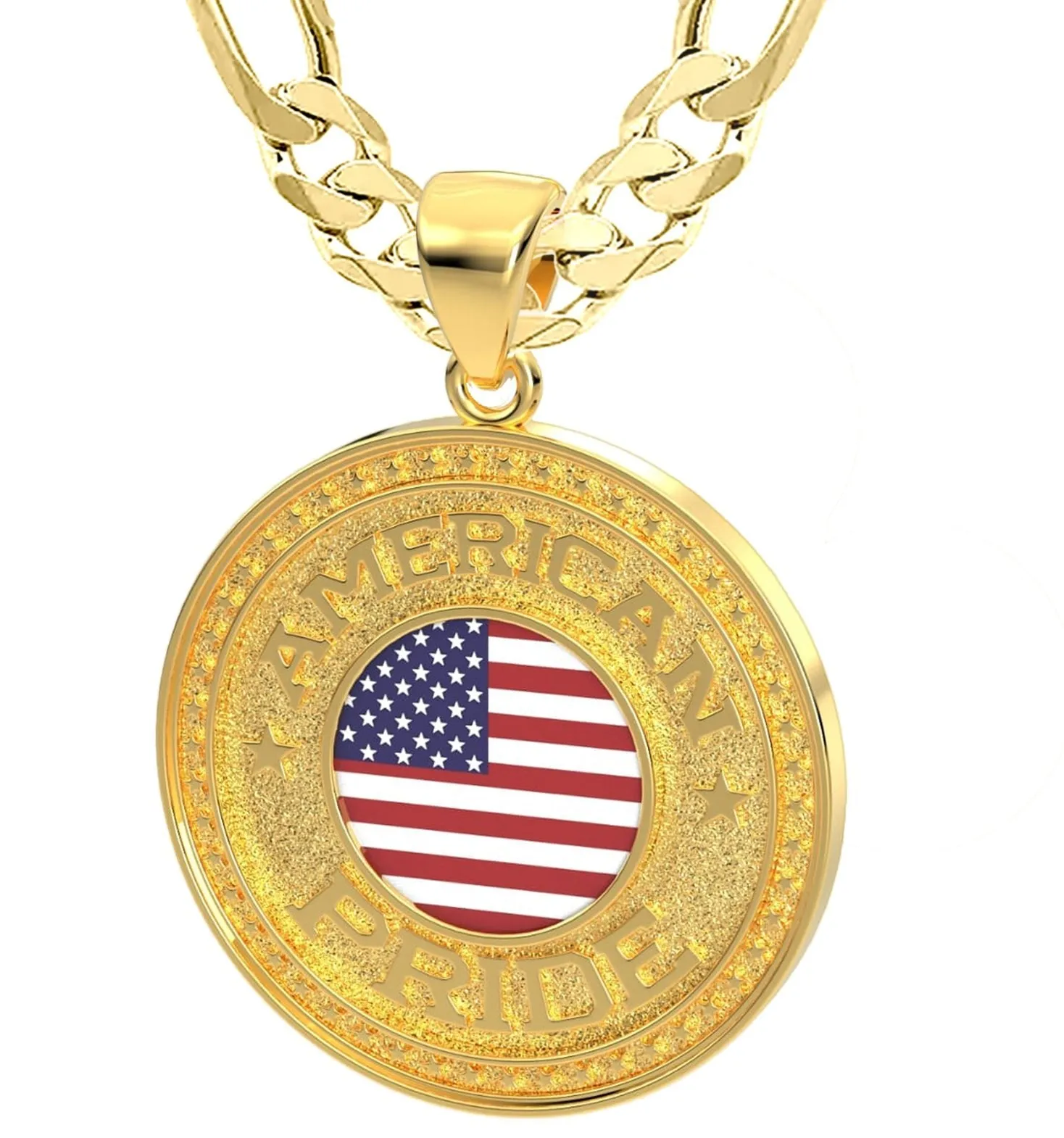 Men's 14k Yellow Gold American Pride Pendant Necklace, 33mm