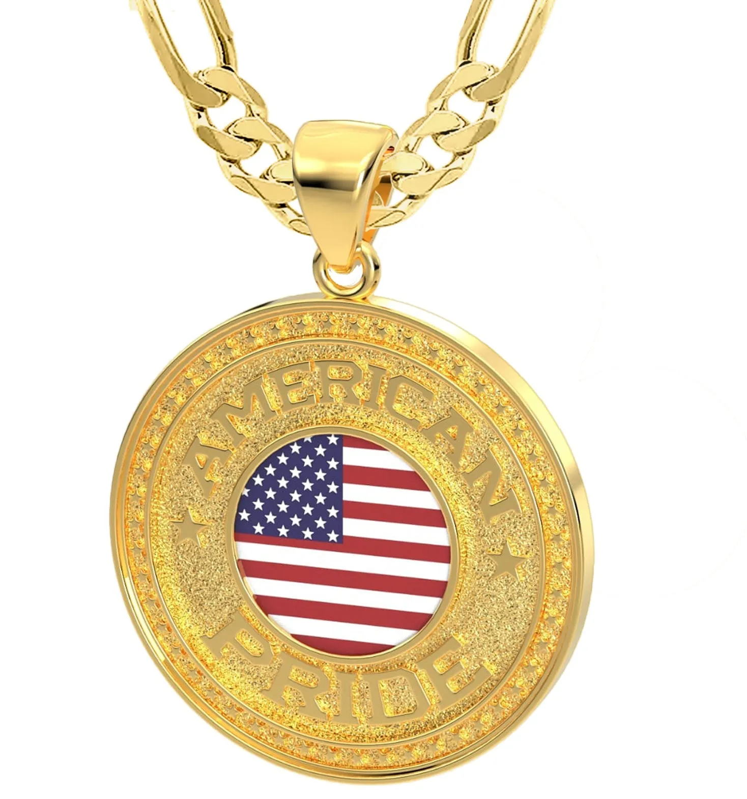 Men's 14k Yellow Gold American Pride Pendant Necklace, 33mm