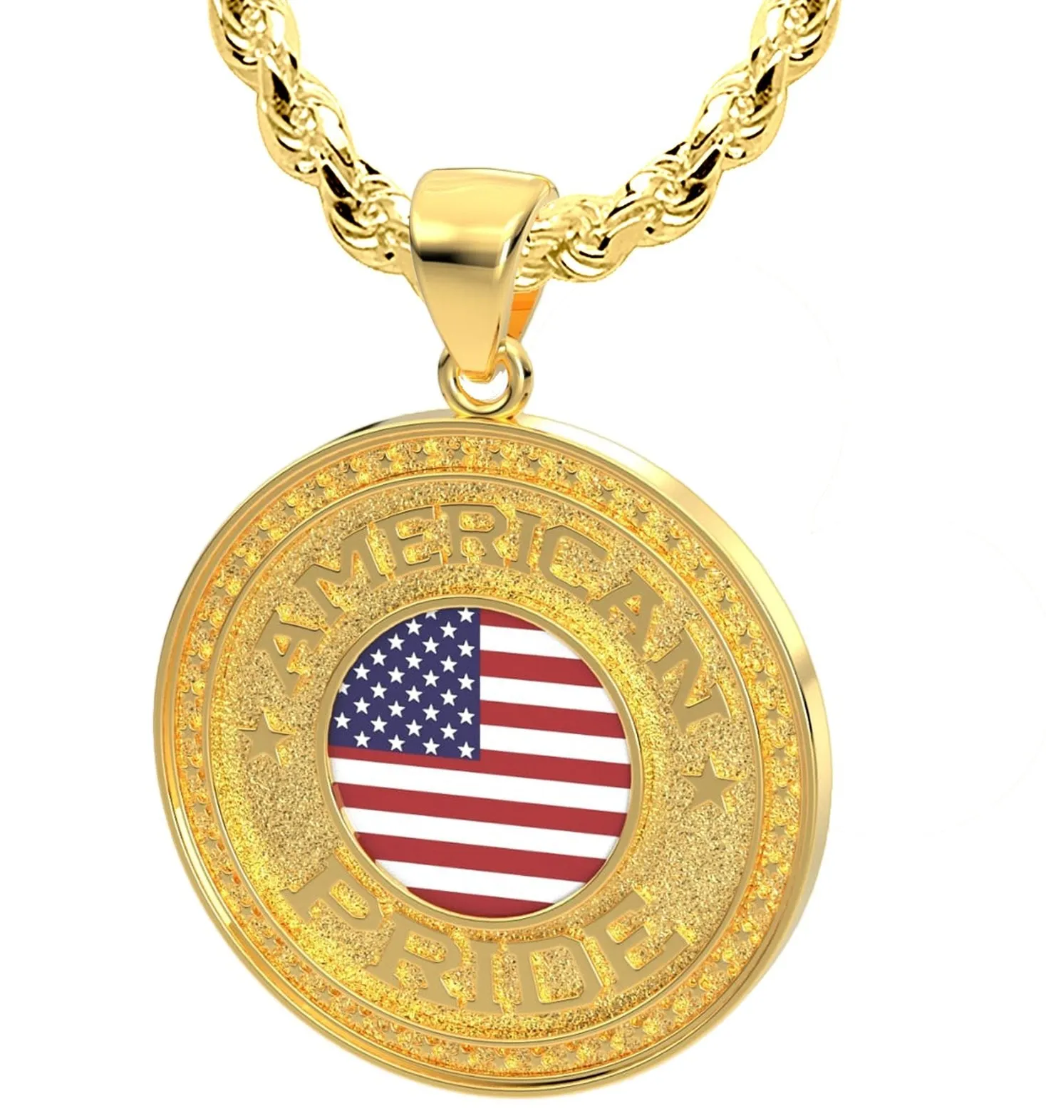 Men's 14k Yellow Gold American Pride Pendant Necklace, 33mm