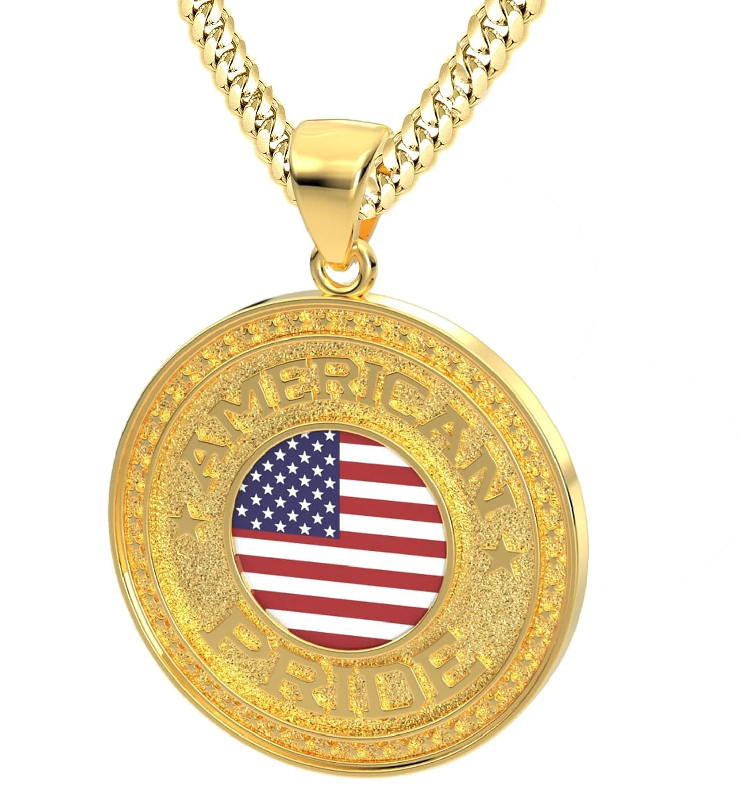 Men's 14k Yellow Gold American Pride Pendant Necklace, 33mm