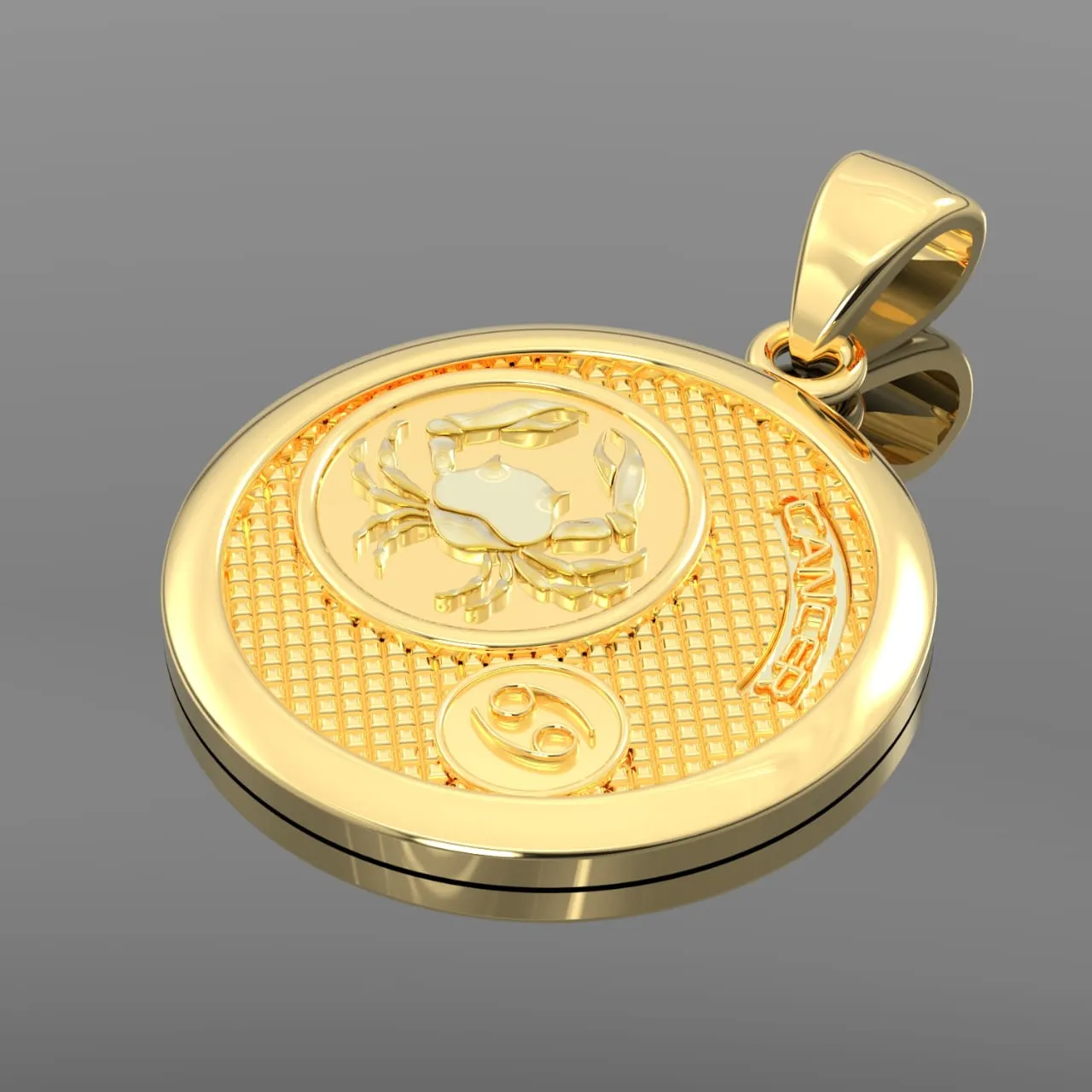 Men's 14k Yellow Gold Cancer the Crab Zodiac Pendant Necklace, 33mm