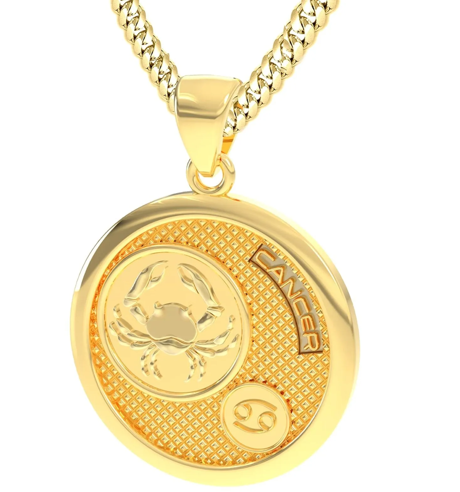 Men's 14k Yellow Gold Cancer the Crab Zodiac Pendant Necklace, 33mm