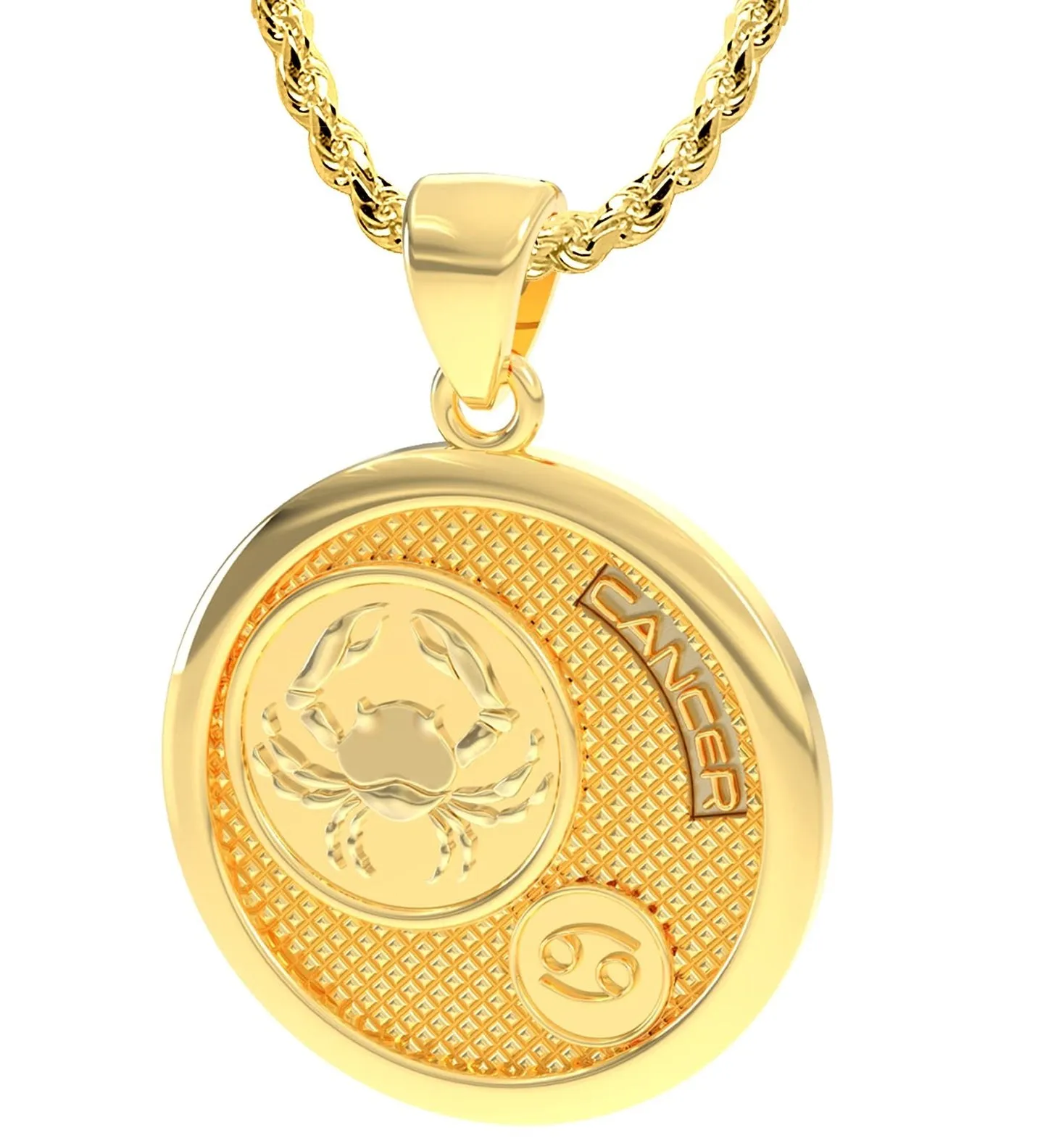 Men's 14k Yellow Gold Cancer the Crab Zodiac Pendant Necklace, 33mm