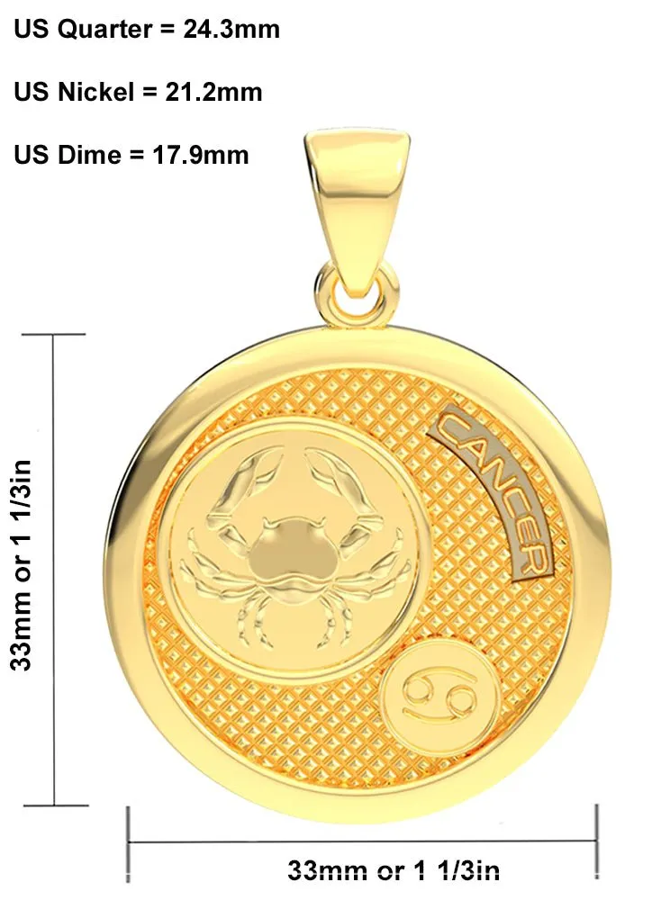 Men's 14k Yellow Gold Cancer the Crab Zodiac Pendant Necklace, 33mm
