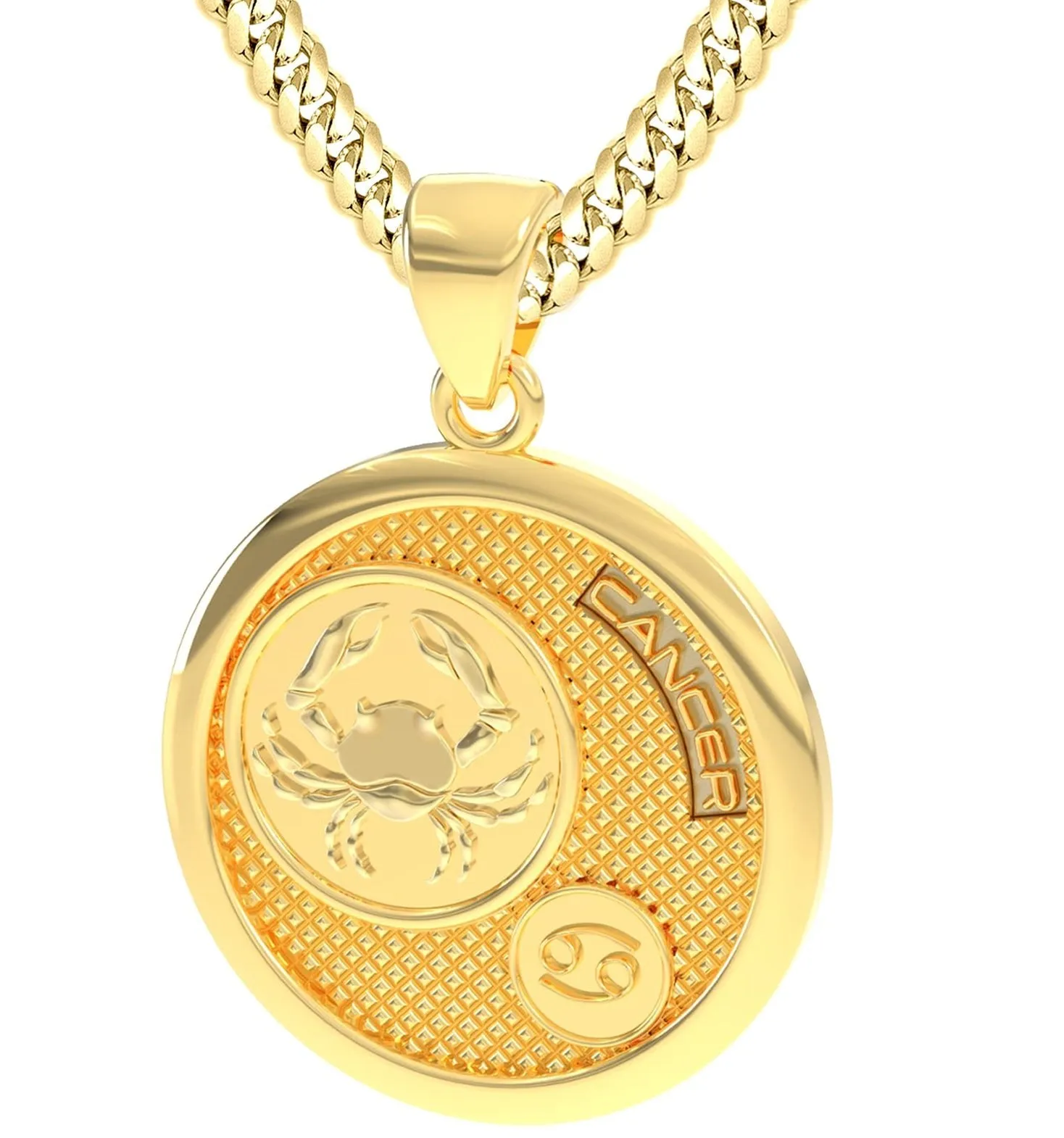 Men's 14k Yellow Gold Cancer the Crab Zodiac Pendant Necklace, 33mm
