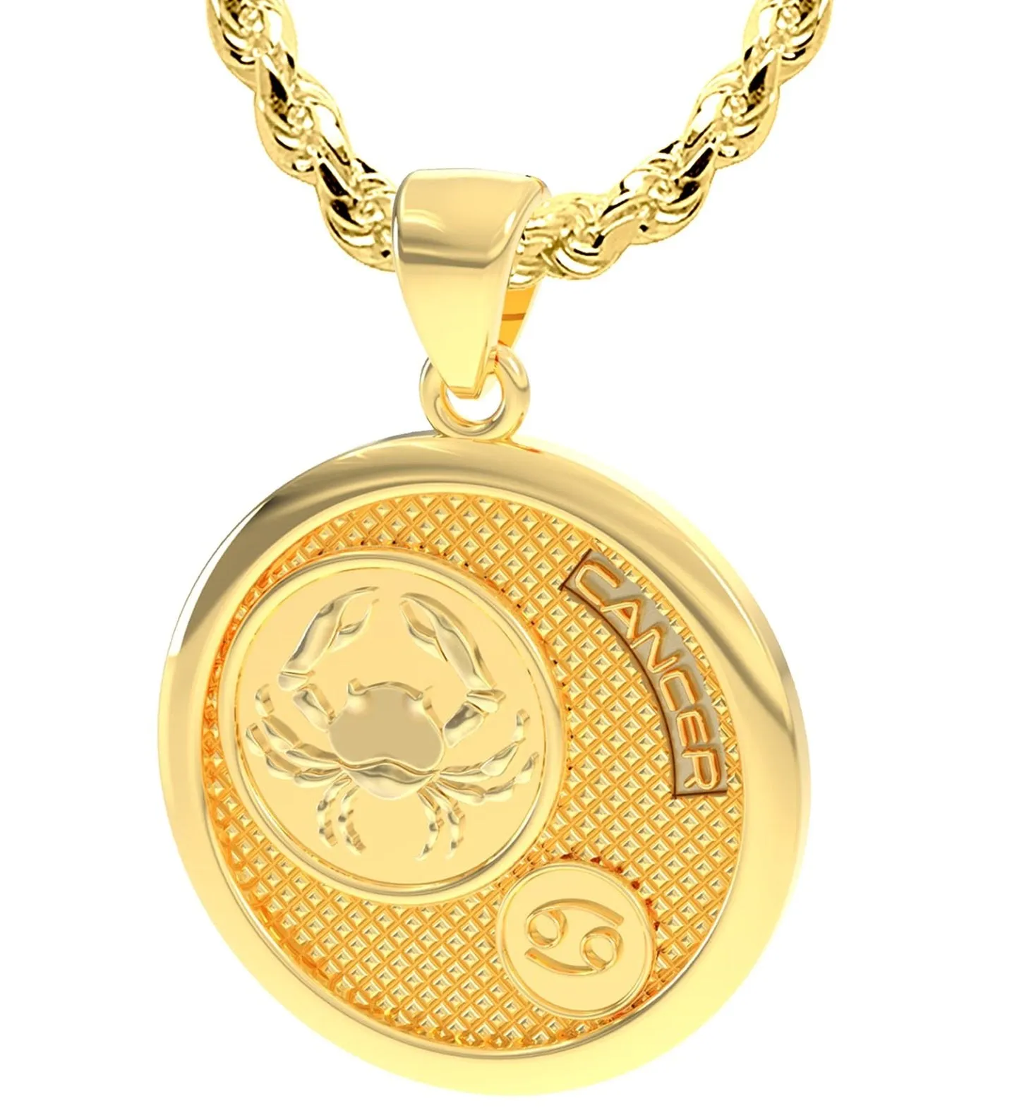 Men's 14k Yellow Gold Cancer the Crab Zodiac Pendant Necklace, 33mm