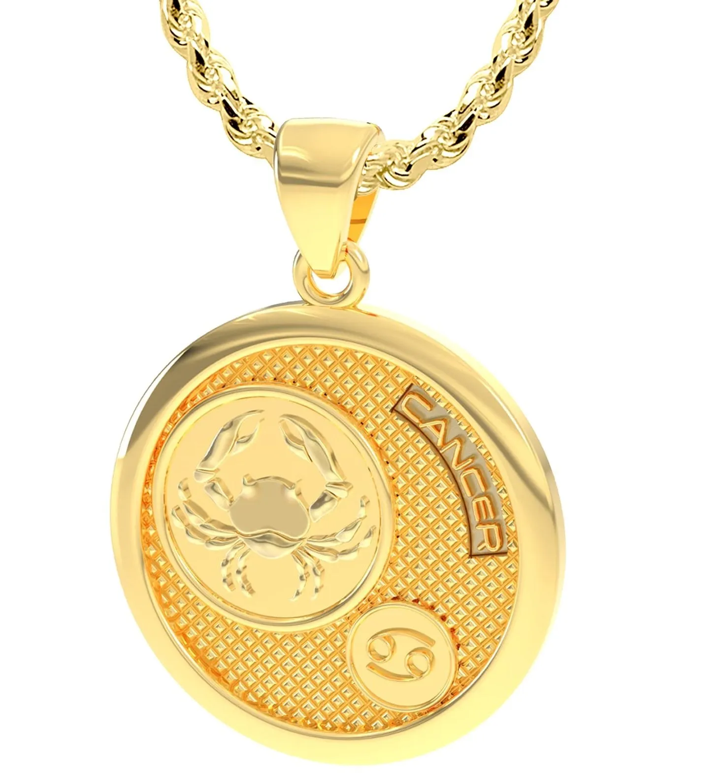 Men's 14k Yellow Gold Cancer the Crab Zodiac Pendant Necklace, 33mm
