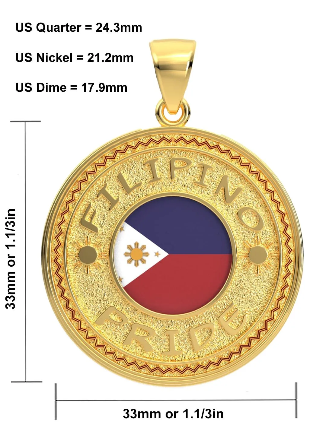 Men's 14k Yellow Gold Filipino Pride Pendant Necklace, 33mm