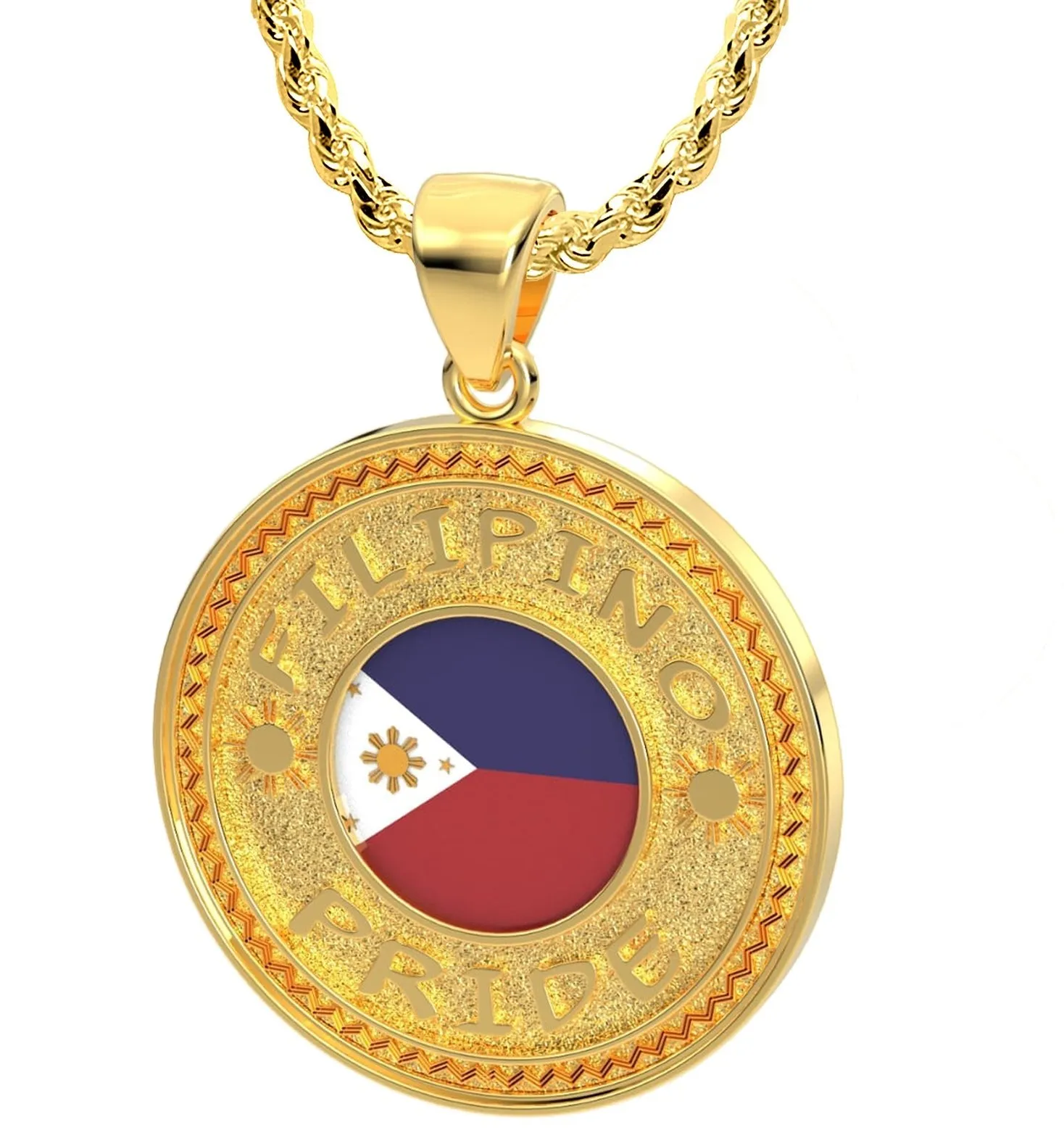 Men's 14k Yellow Gold Filipino Pride Pendant Necklace, 33mm