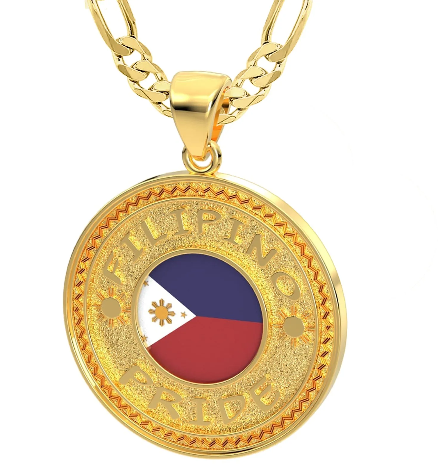 Men's 14k Yellow Gold Filipino Pride Pendant Necklace, 33mm
