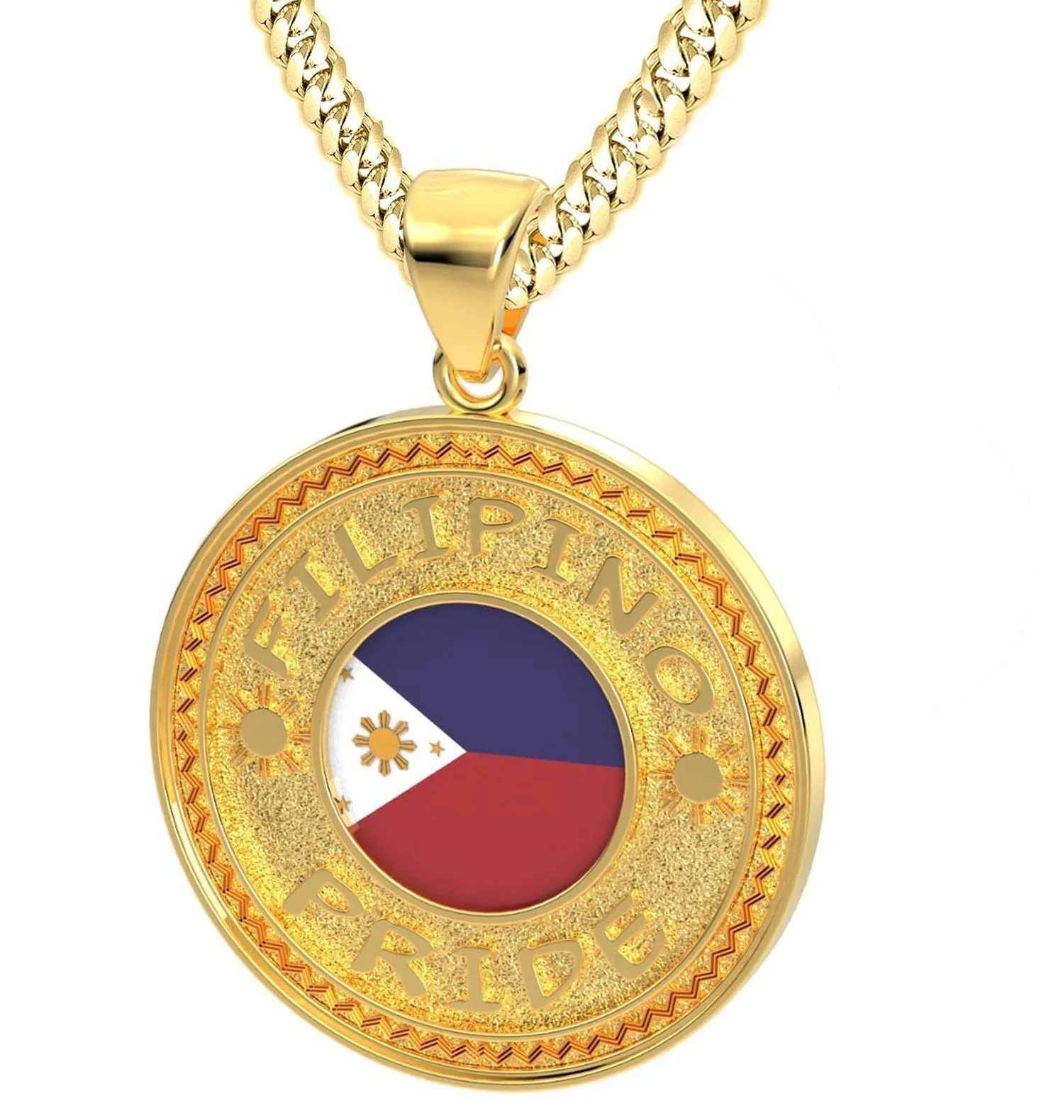 Men's 14k Yellow Gold Filipino Pride Pendant Necklace, 33mm