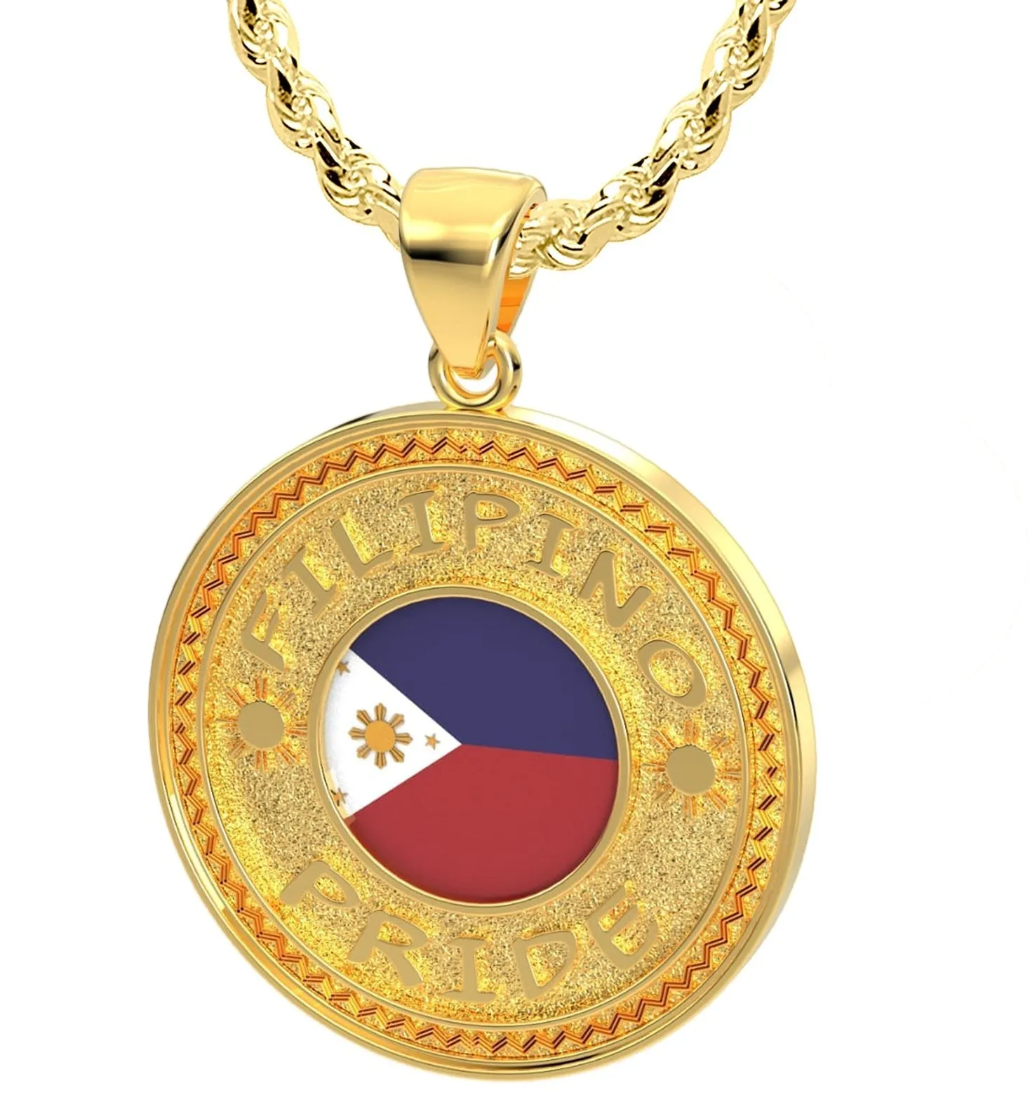 Men's 14k Yellow Gold Filipino Pride Pendant Necklace, 33mm