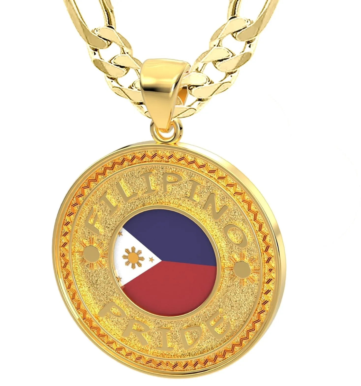 Men's 14k Yellow Gold Filipino Pride Pendant Necklace, 33mm