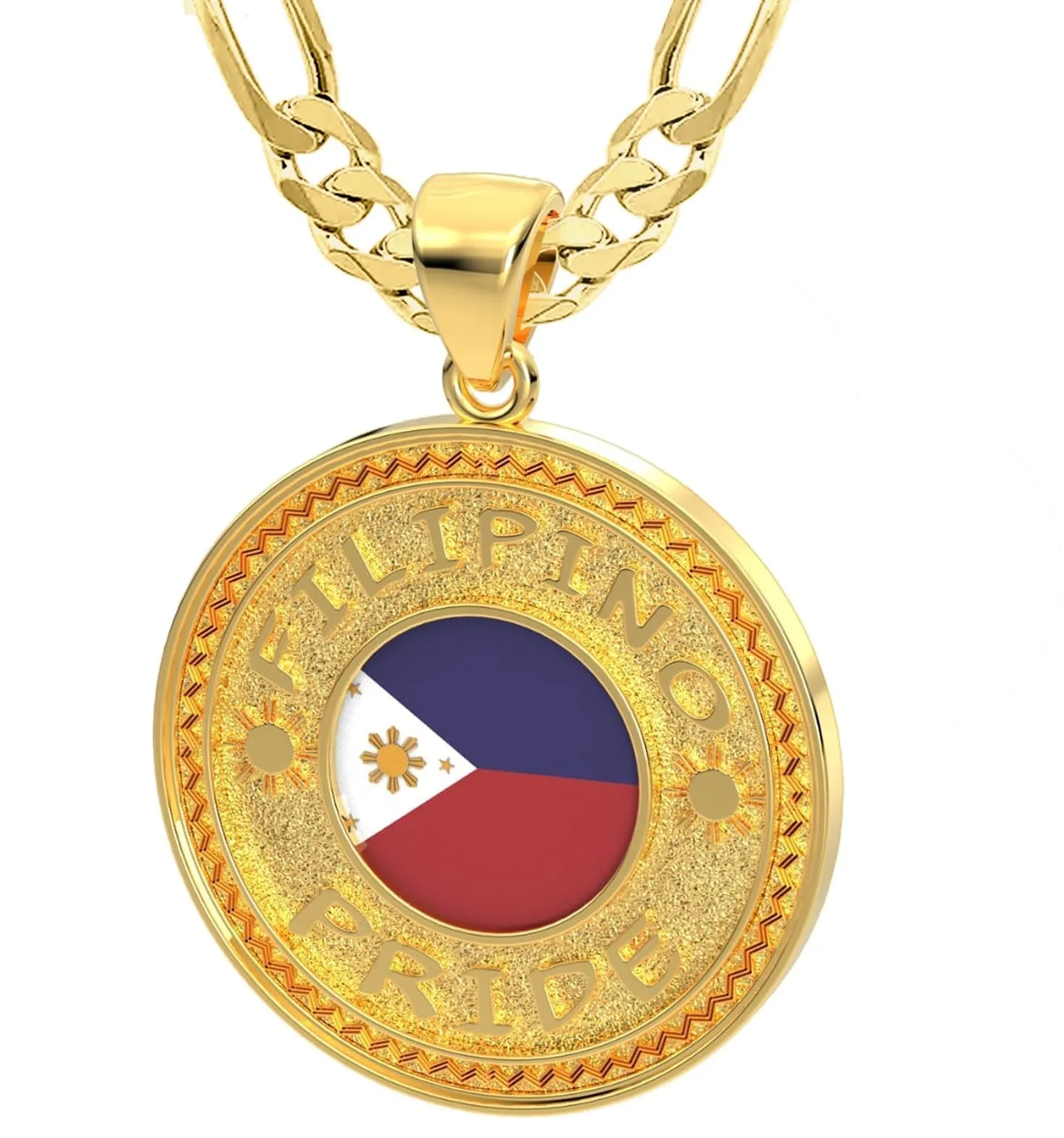 Men's 14k Yellow Gold Filipino Pride Pendant Necklace, 33mm