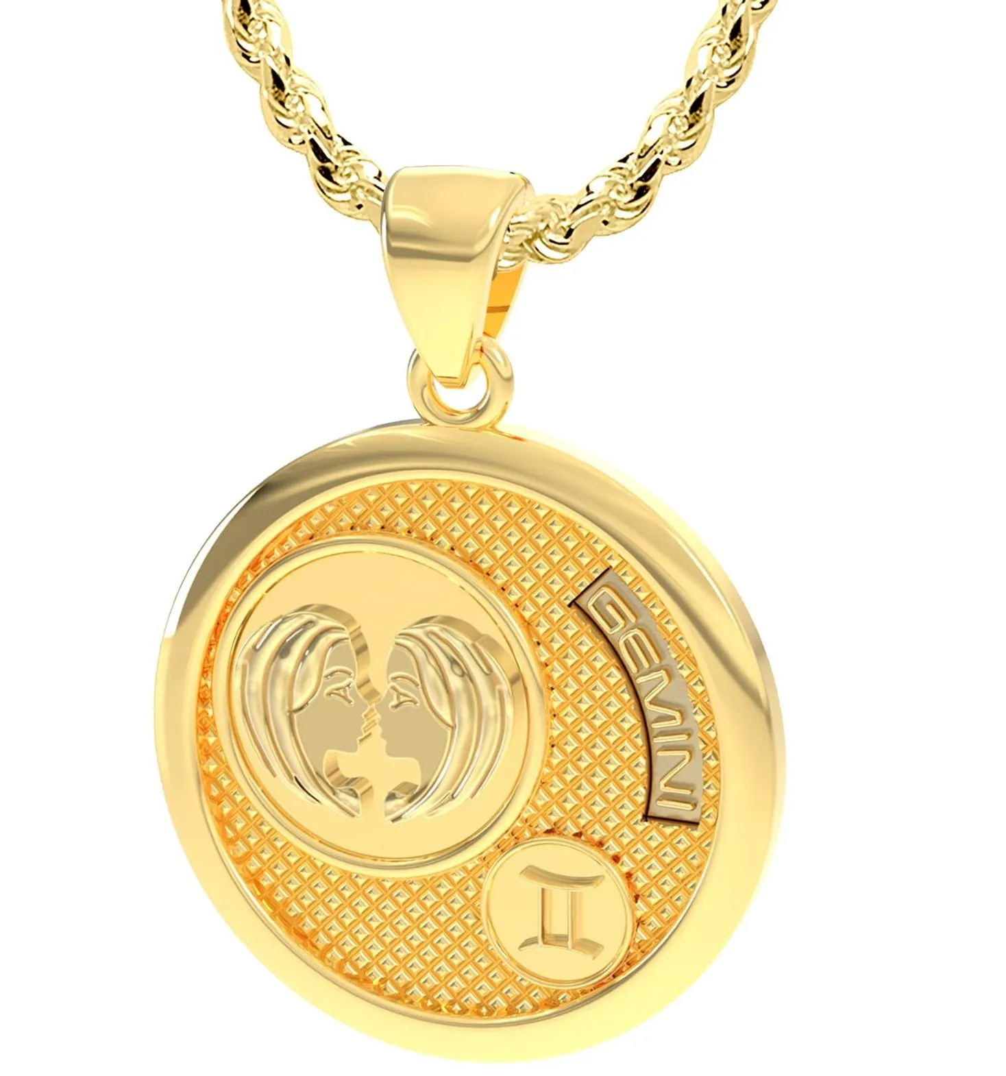 Men's 14k Yellow Gold Gemini the Twins Zodiac Pendant Necklace, 33mm