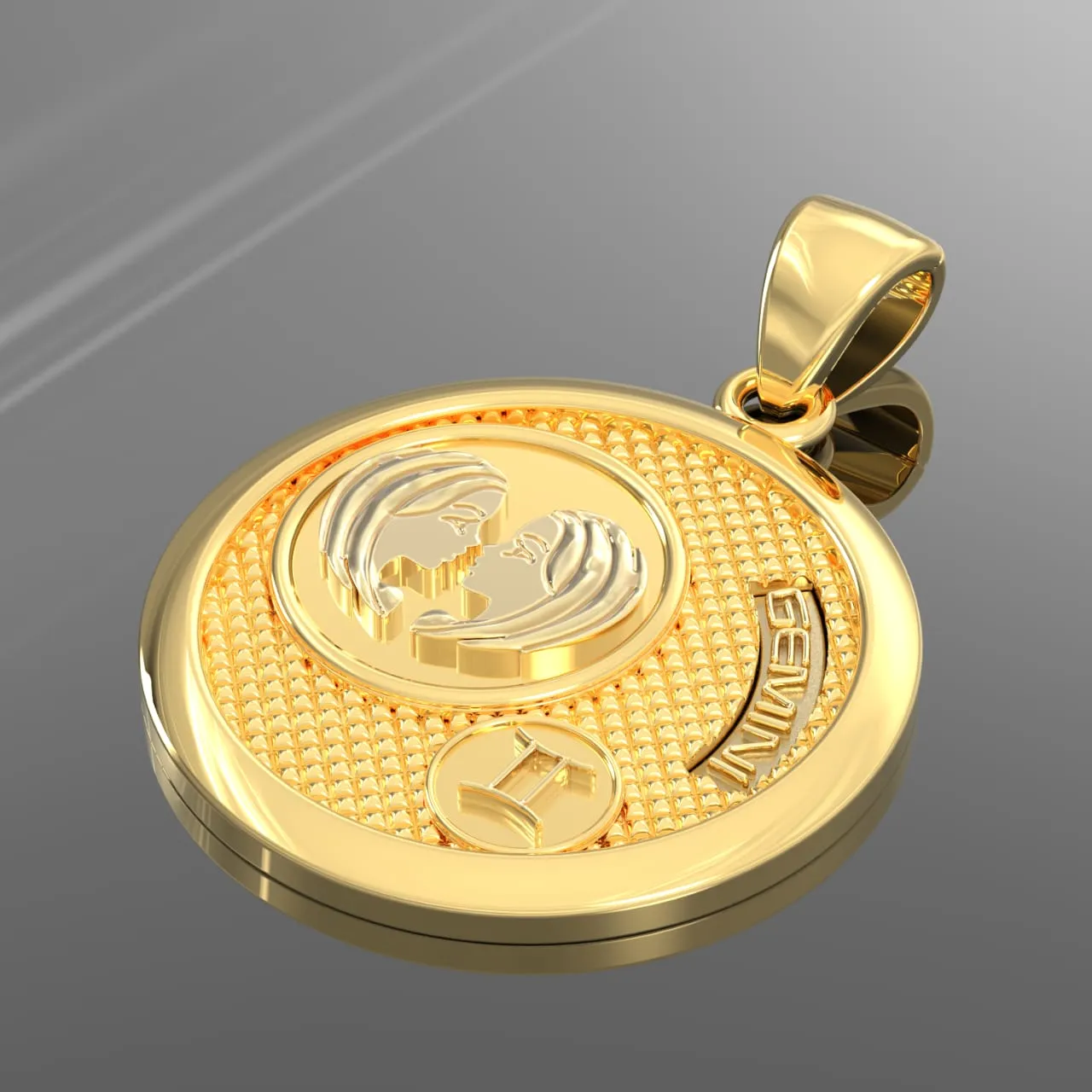 Men's 14k Yellow Gold Gemini the Twins Zodiac Pendant Necklace, 33mm