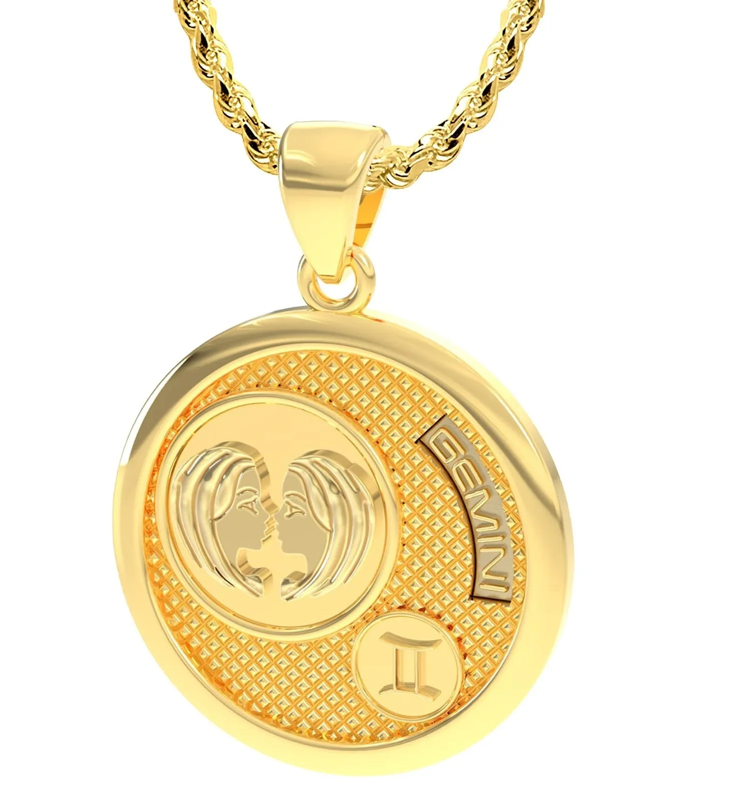 Men's 14k Yellow Gold Gemini the Twins Zodiac Pendant Necklace, 33mm