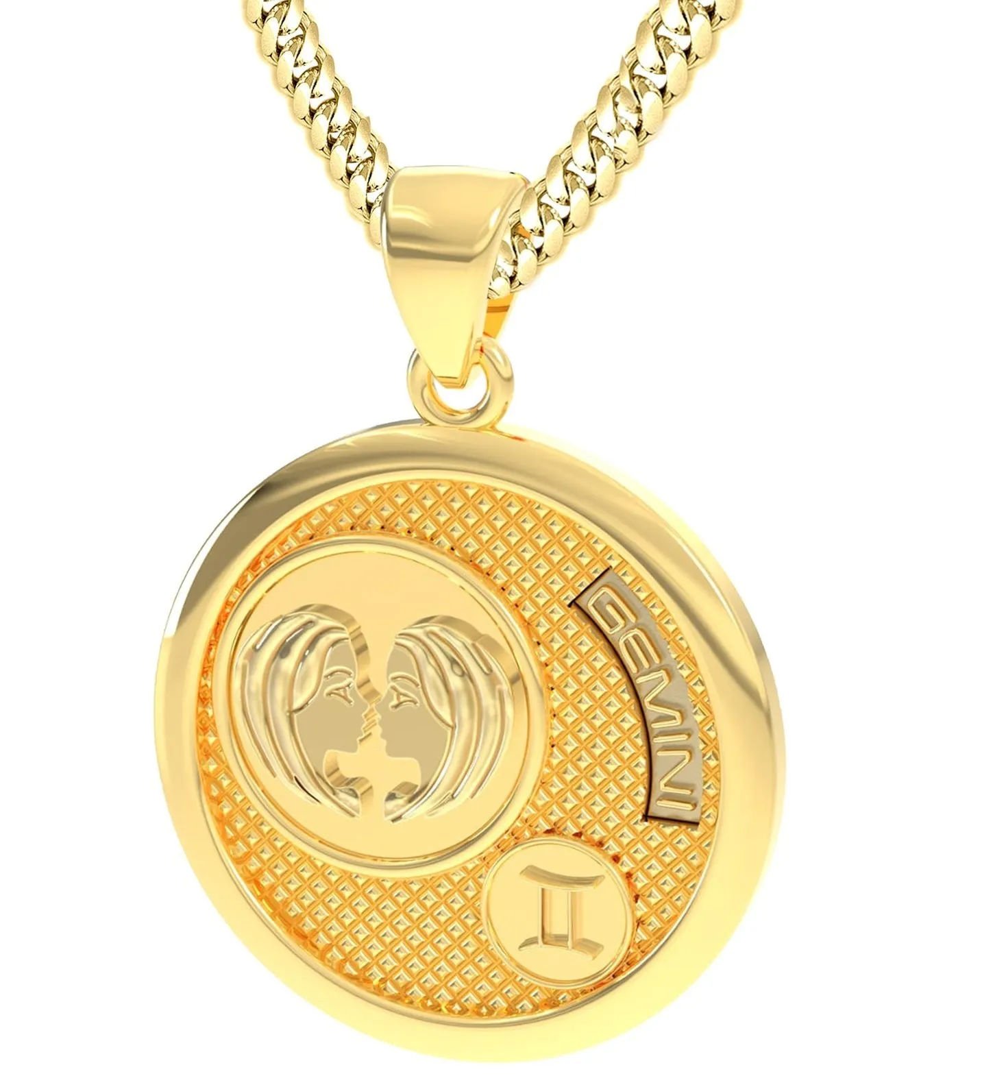 Men's 14k Yellow Gold Gemini the Twins Zodiac Pendant Necklace, 33mm
