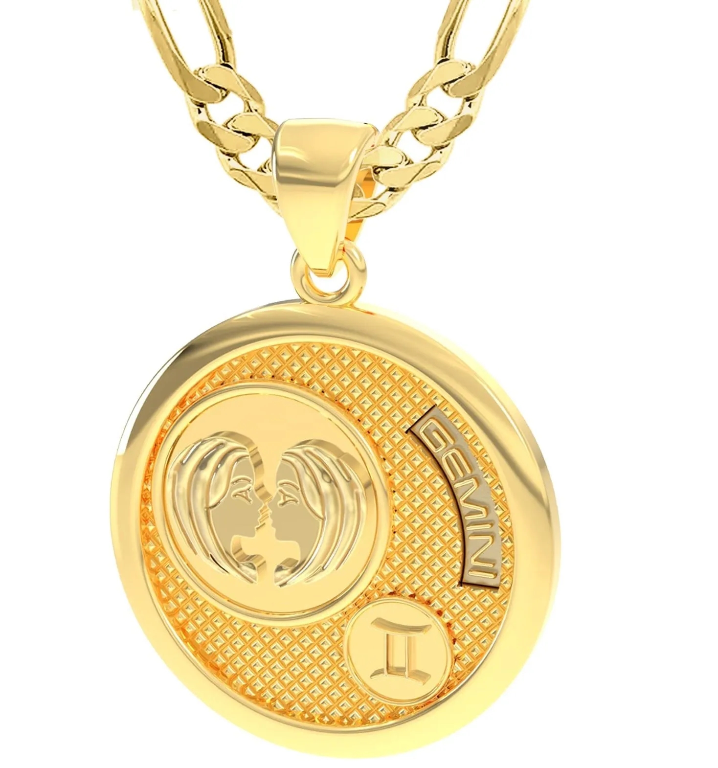 Men's 14k Yellow Gold Gemini the Twins Zodiac Pendant Necklace, 33mm